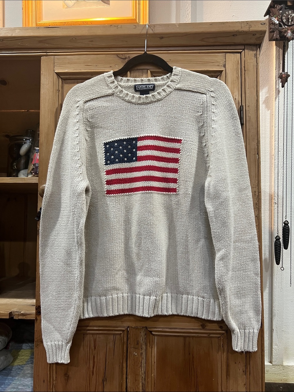 Vintage Lands' End American Flag Knit Sweater